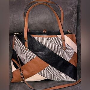 Large Reversible Calvin Klein Colorblock Patchwork Travel Tote Bag Long Strap